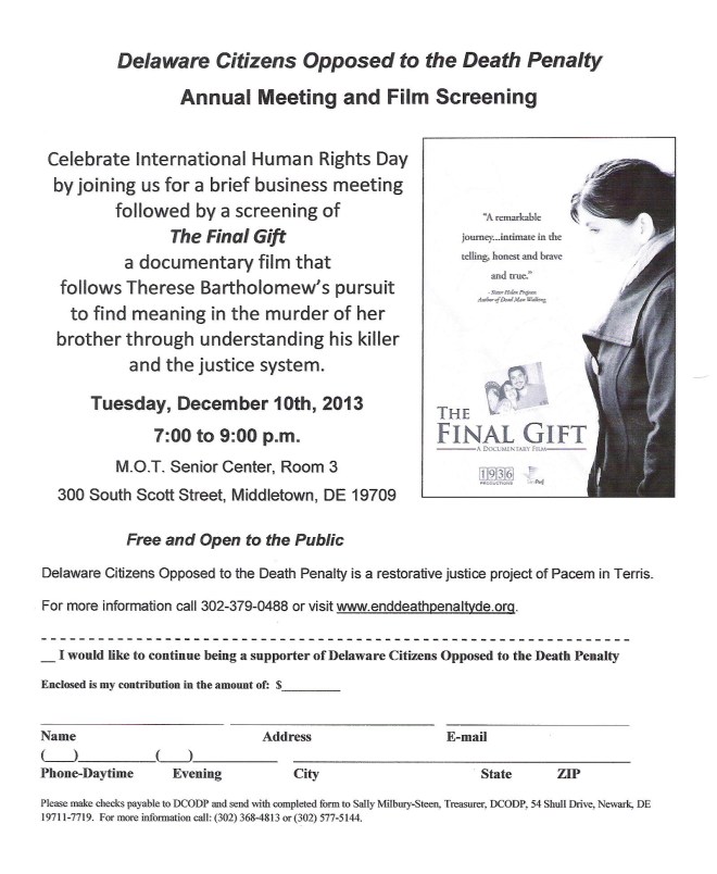 Annual Meeting and Film Screening Tuesday 12/10/13