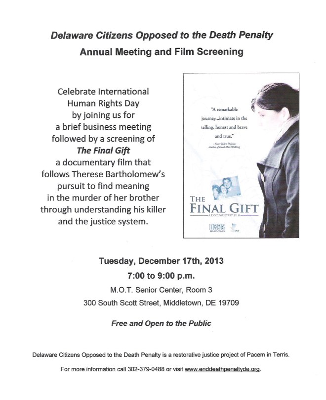 Annual Meeting and Film Screening Rescheduled for Tuesday, 12/17/13